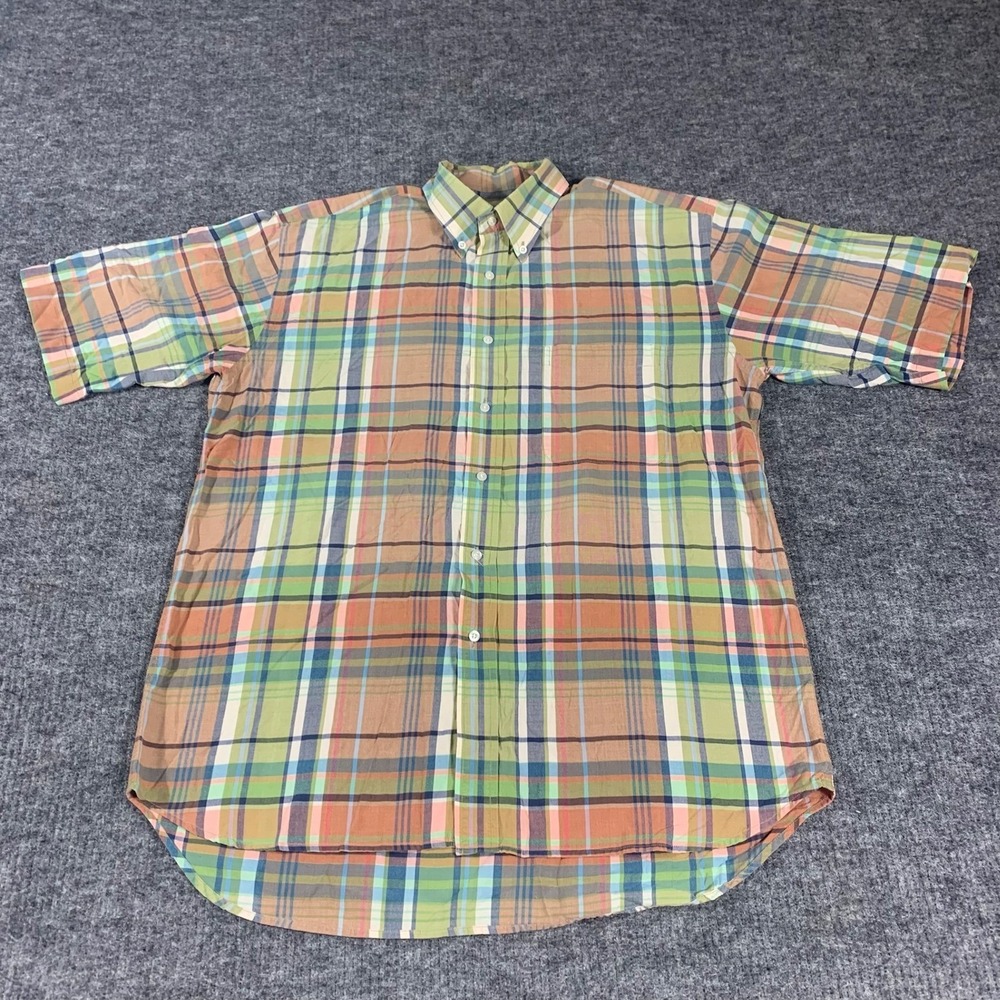 Bullock Jones Shirt Mens Large Multicolor Plaid Cotton Short Sleeve Button Down